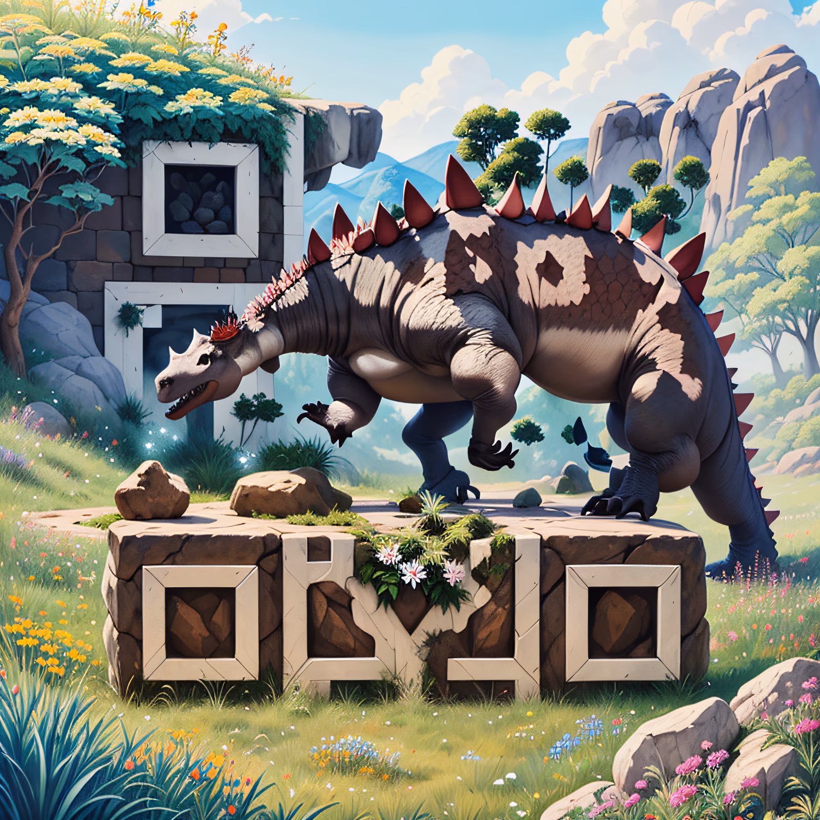 Stegosaurus Meadow Gouache QR Code for Posters — image 1