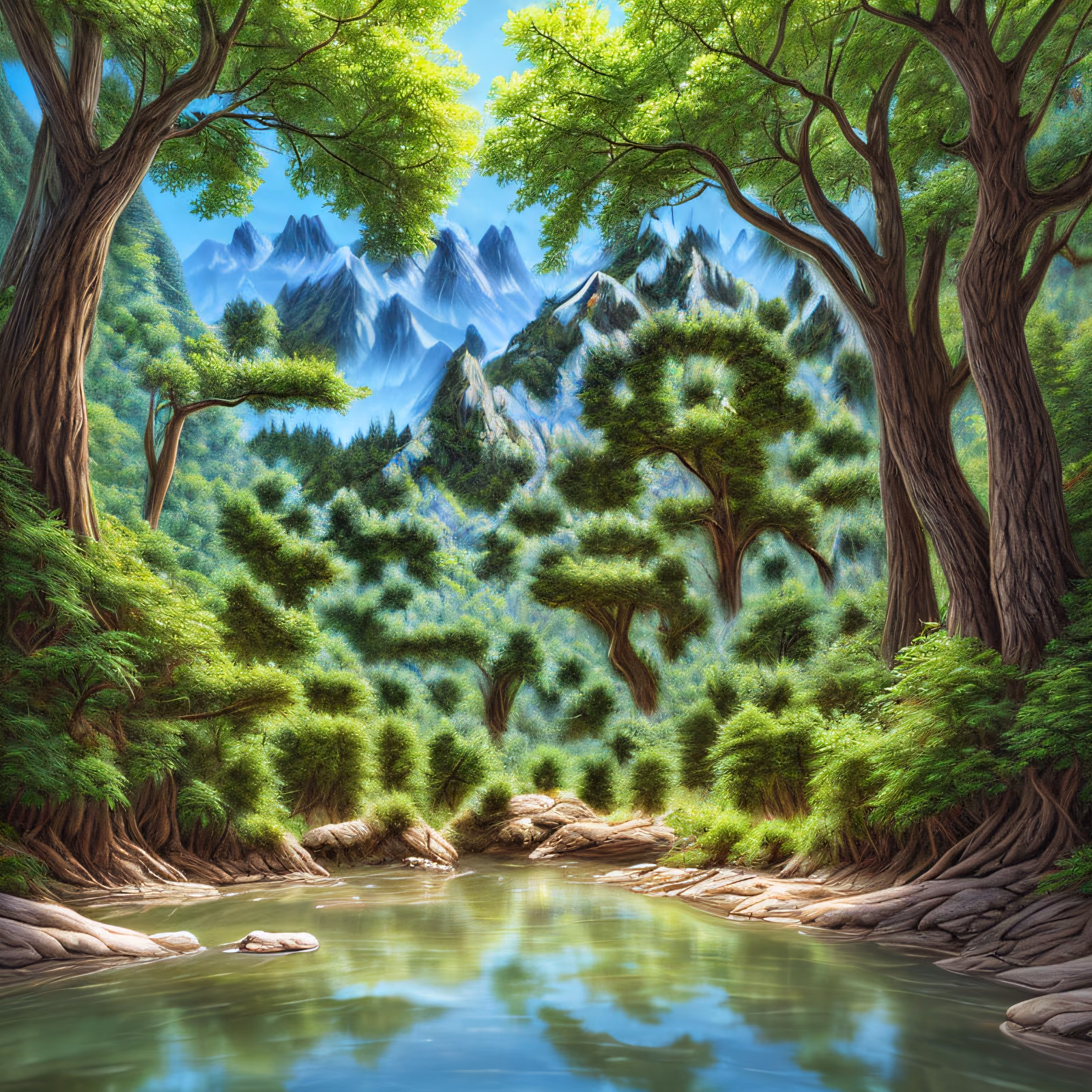 Forest River Mountain Landscape QR Code Art — image 1