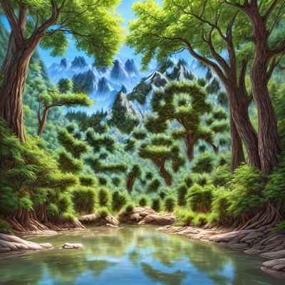 Forest River Mountain Landscape QR Code Art — image 1