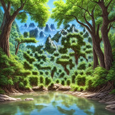 Forest River Mountain Landscape QR Code Art