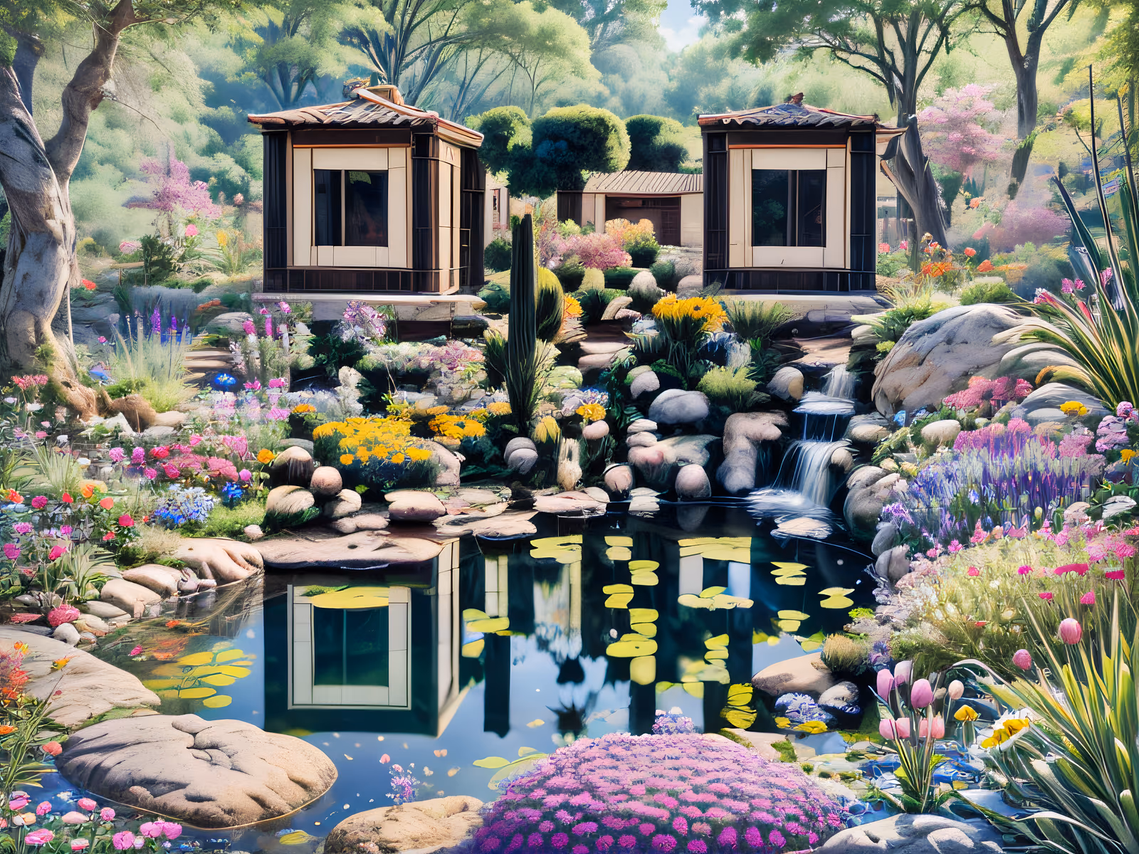 Garden Pond With Flowers Photorealistic QR Code Art — image 1