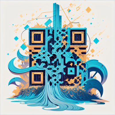 Cyan Vine Tangle Game Art QR Code for Posters