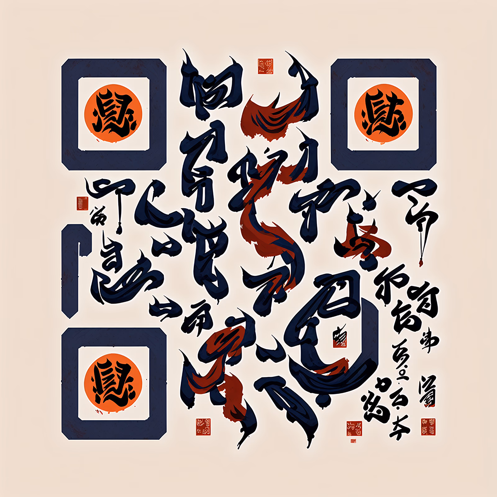 Indigo Brush Calligraphy Ink QR Code for Posters — image 1