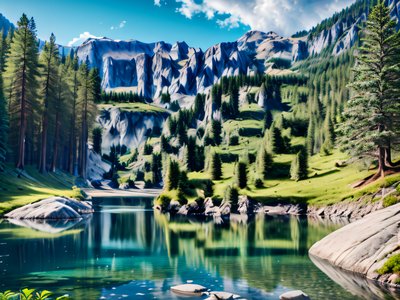 Mountain Lake Landscape Photorealistic QR Code Art