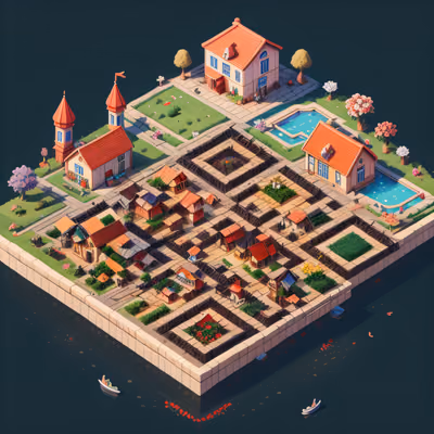 Isometric Red Roof Village QR Code Art — image 1