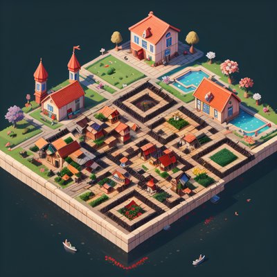 Isometric Red Roof Village QR Code Art