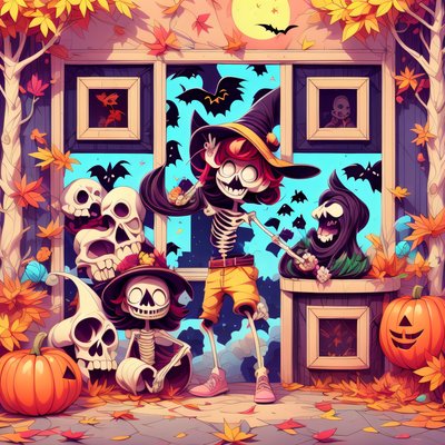 Skeleton Halloween Cartoon QR Code for Posters