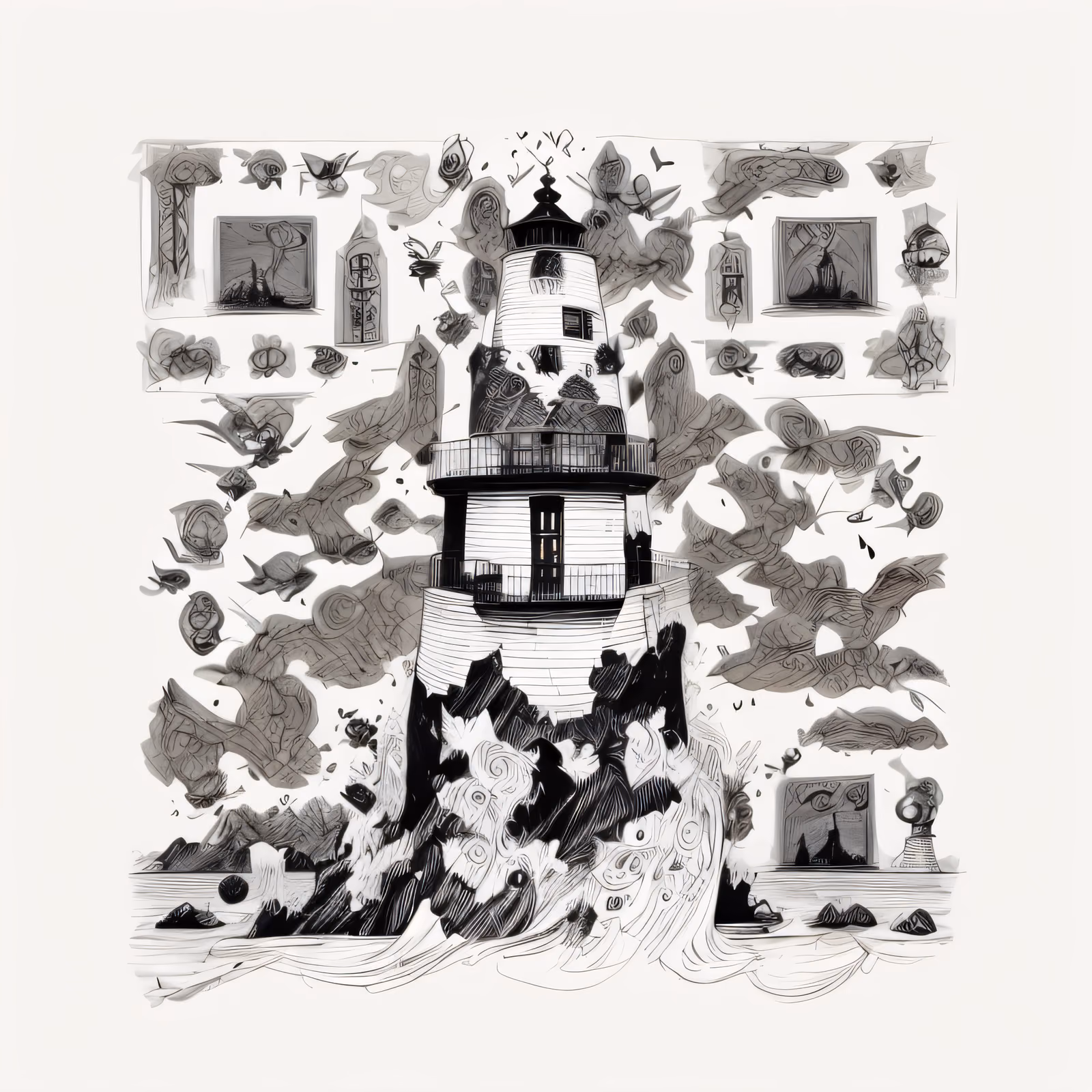 Lighthouse on Rock Zentangle Ink QR Code Art — image 1