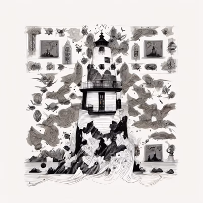 Lighthouse on Rock Zentangle Ink QR Code Art — image 1