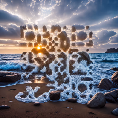 Rocky Beach Sunset Photo QR Code Art — image 1