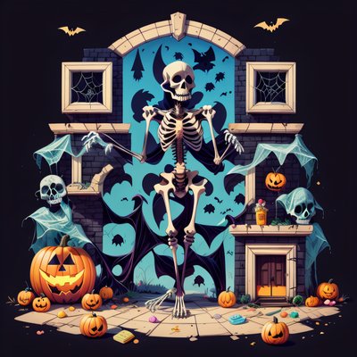 Jolly Skeleton Halloween Cartoon QR Code for Stickers