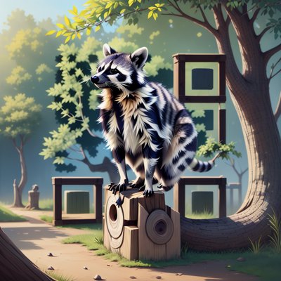 Raccoon on Log Digital Painting QR Code Art