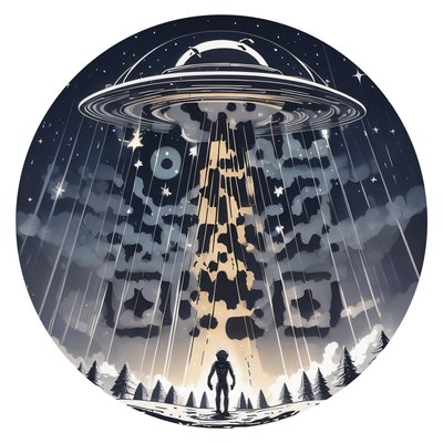 Alien Abduction UFO Vector QR Code for Stickers