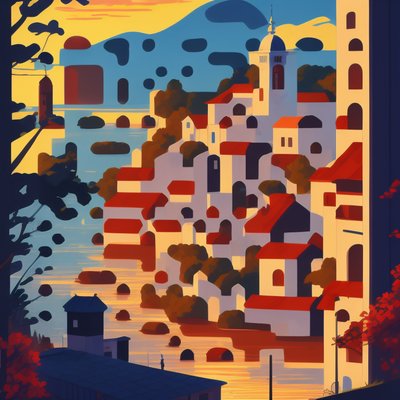 Lakeside Town Sunset Vector QR Code Art