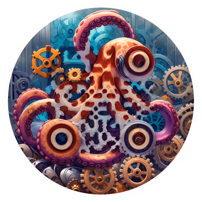 Mechanical Octopus Steampunk QR Code for Stickers — image 1