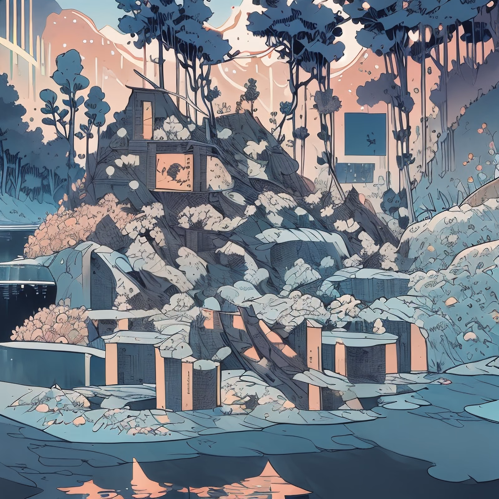 山坡小屋漫画风景二维码艺术 — 图片 1