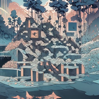 Hillside Hut Comic Book Landscape QR Code Art