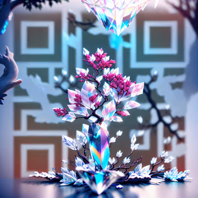 Crystal Leaf Tree 3D Render QR Code Art — image 1