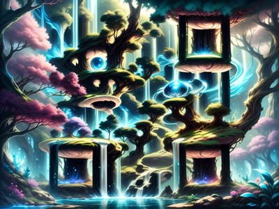 Enchanted Forest Waterfall Fantasy QR Code for Posters