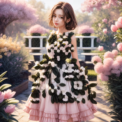 Woman in Floral Dress Photorealistic QR Code Art — image 1