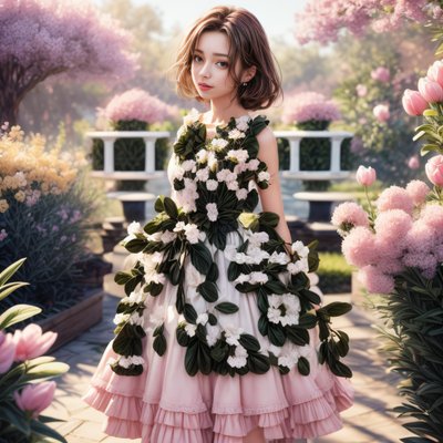 Woman in Floral Dress Photorealistic QR Code Art
