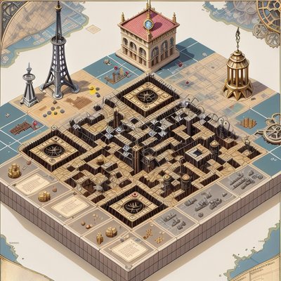 Isometric Steampunk Board Game Map QR Code for Posters