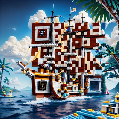 Brick Pirate Ship Lego QR Code Poster