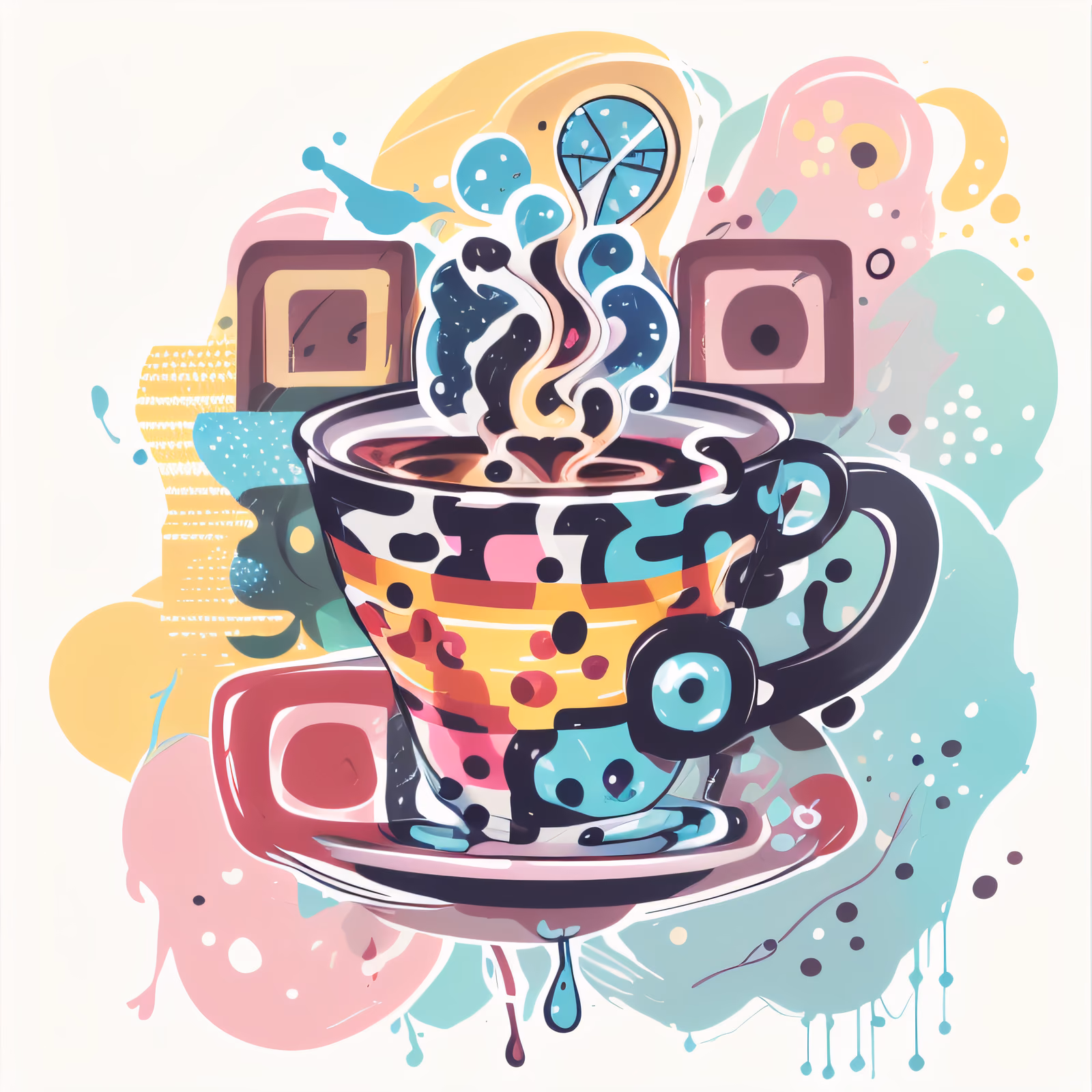 Polka Dot Coffee Cup Vector QR Code for Stickers — image 1