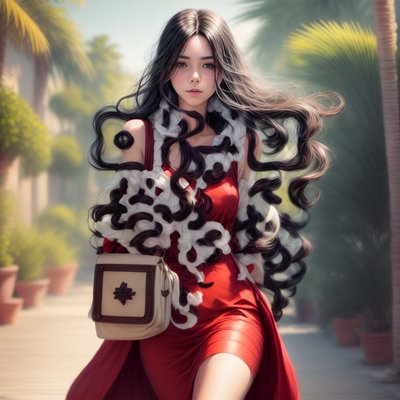 Woman in Red Dress Painting QR Code for Posters
