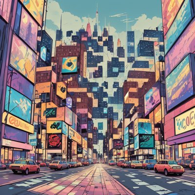 Городская улица в стиле комикса: QR-код как арт