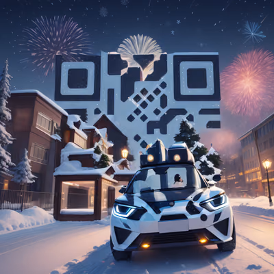 雪夜城市新年3D二维码艺术,适用于贺卡 — 图片 1