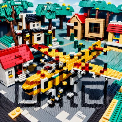 Yellow Brick Plane Over Town QR Code for Packaging