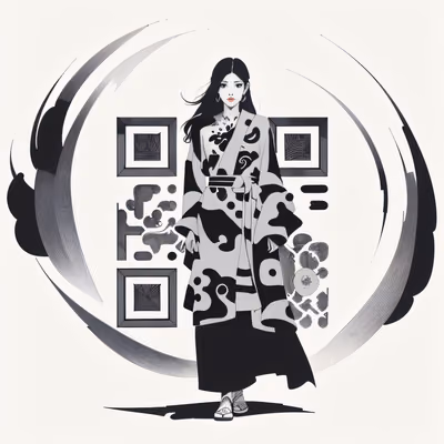 Kimono Woman Ink Drawing QR Code for Posters — image 1