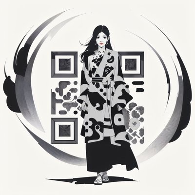 Kimono Woman Ink Drawing QR Code for Posters