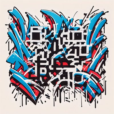 Blue Red Graffiti Lettering QR Code for Stickers