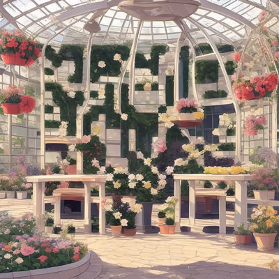 玻璃屋顶花房插画二维码艺术,适用于海报 — 图片 1