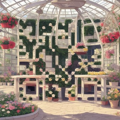 Glass Roof Flower Greenhouse Illustration QR Code for Posters