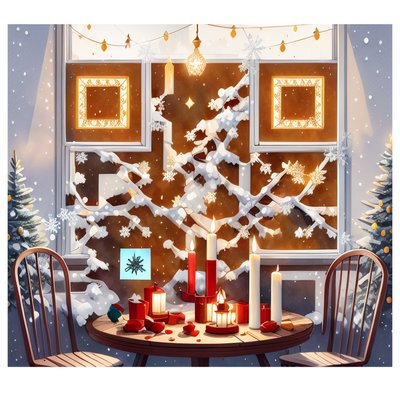 Christmas Candles Winter Window QR Code for Greeting Cards