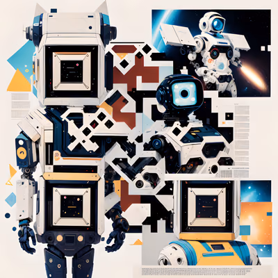 Retro Robot Space Collage QR Code Art — image 1