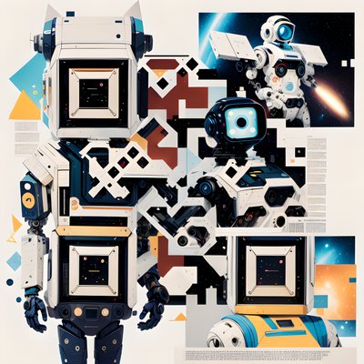 Retro Robot Space Collage QR Code Art