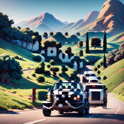 Black SUV Country Road Painting QR Code for Posters