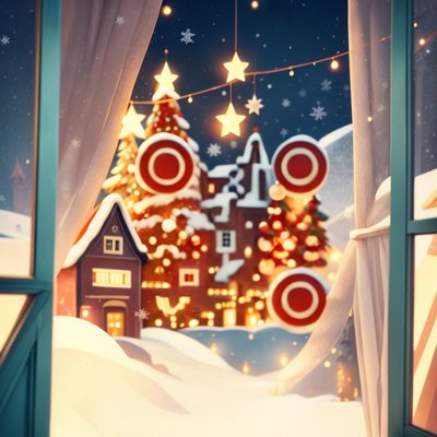 Snowy Christmas Village Window QR Code for Greeting Cards