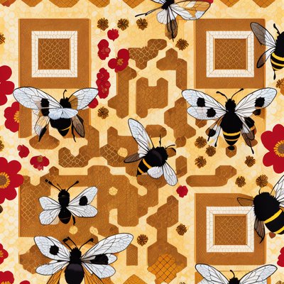 Bees and Honeycomb Pattern QR Code for Packaging