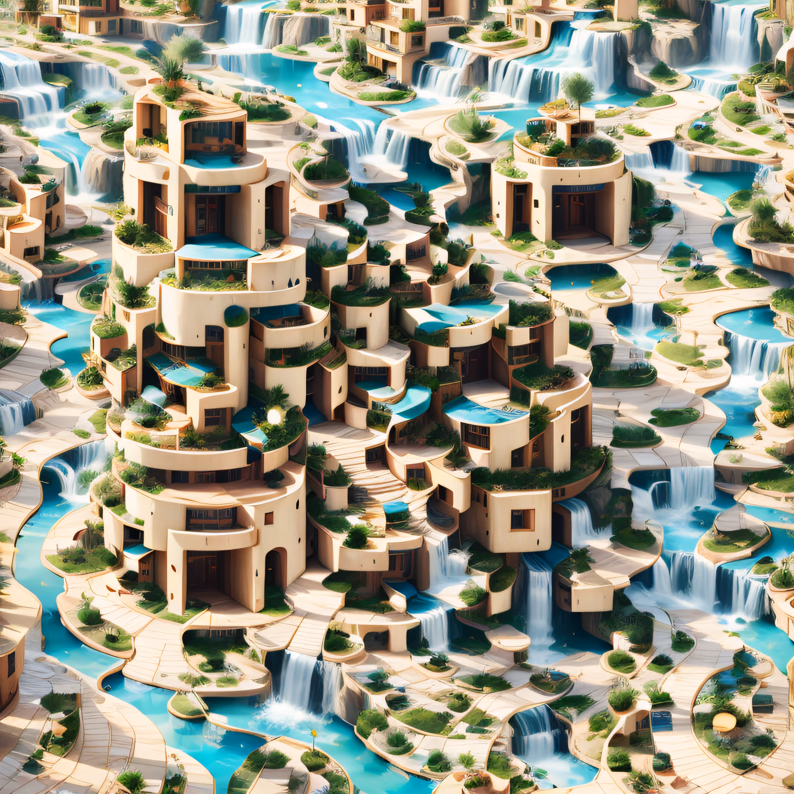 Terraced Waterfall City 3D Building QR Code Art — image 1