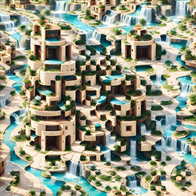 Terraced Waterfall City 3D Building QR Code Art