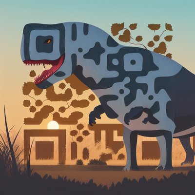 Tyrannosaurus Savanna Sunset Vector QR Code for Posters