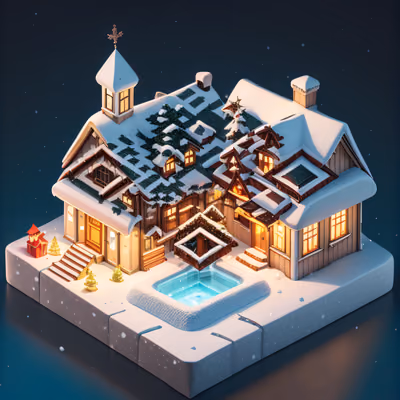 Isometric Snowy Lodge 3D QR Code for Greeting Cards — image 1