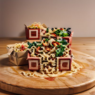 Takeout Noodle Boxes Photorealistic QR Code for Restaurant Menus