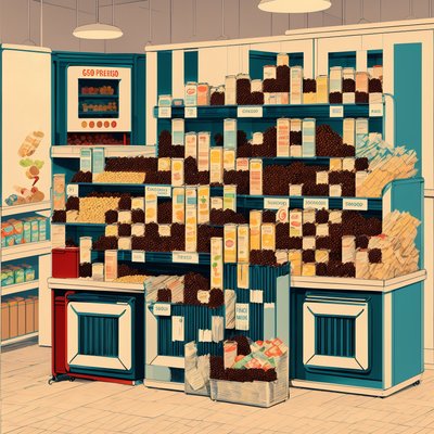 Retro Grocery Shelf Illustration QR Code for Posters
