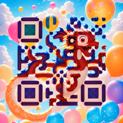 Happy Dragon With Balloons Cartoon QR Code for Event Invitations — image 1